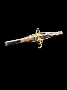Vintage Men Tie Clip Musical Treble Clef Silver and Gold Tone
